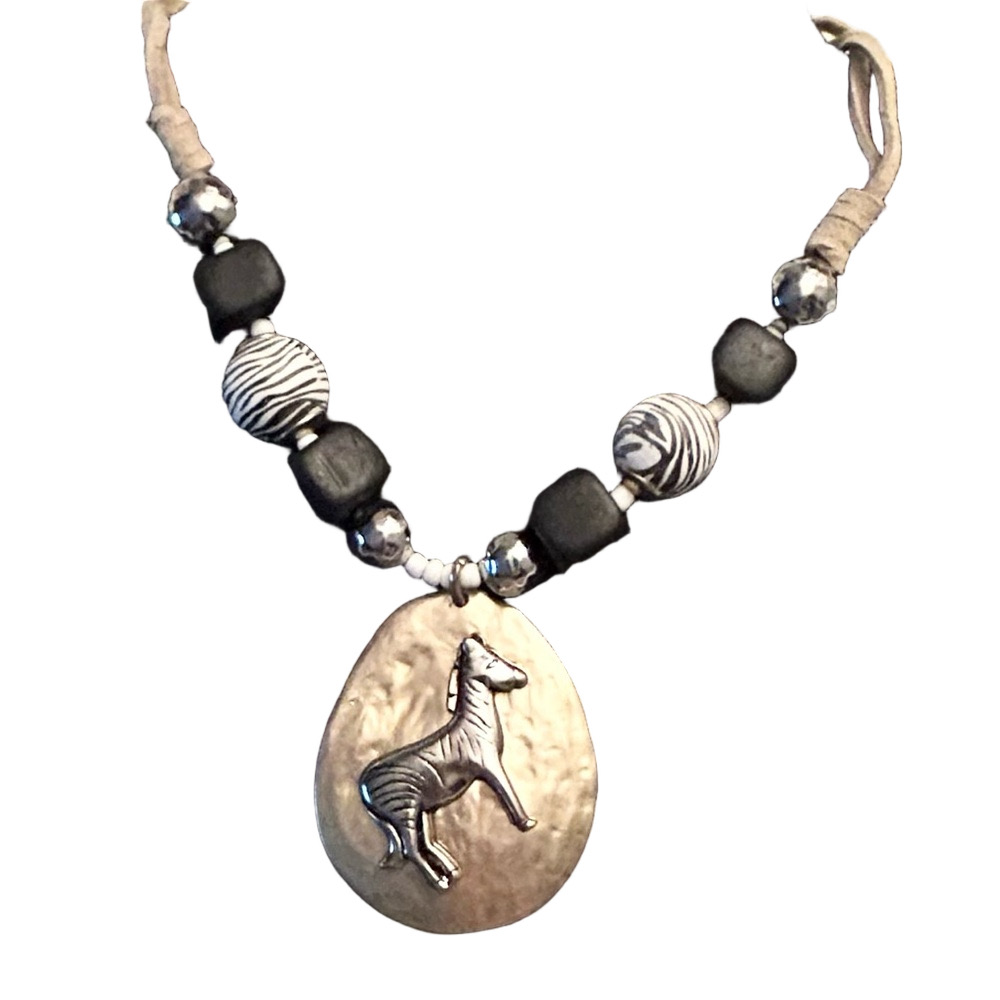 Chico's Black and Silver Zebra Pendant Necklace